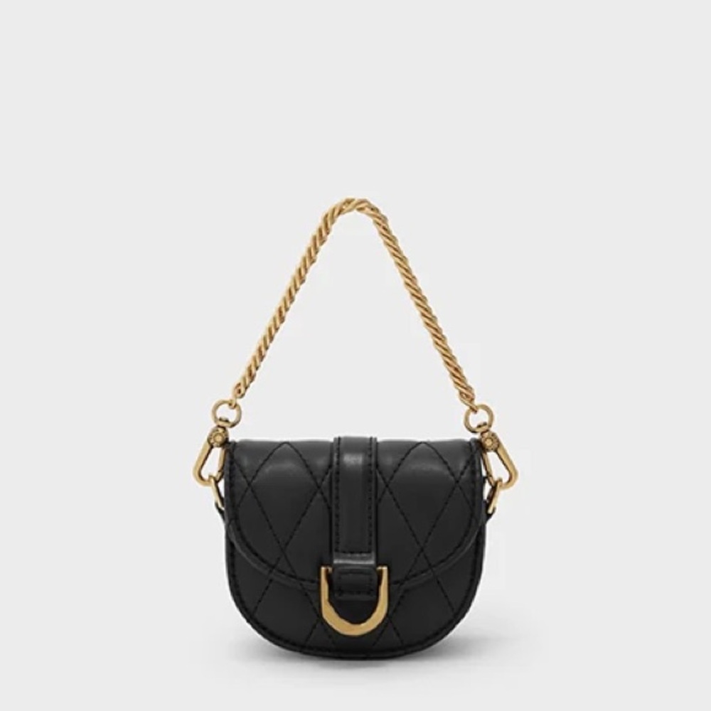 Charles & Keith Micro Gabine Quilted Saddle Bag Black